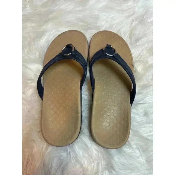 Vionic Women’s Aloe Thong Navy Blue Slide Sandal Leather Size 10 - Picture 5 of 8